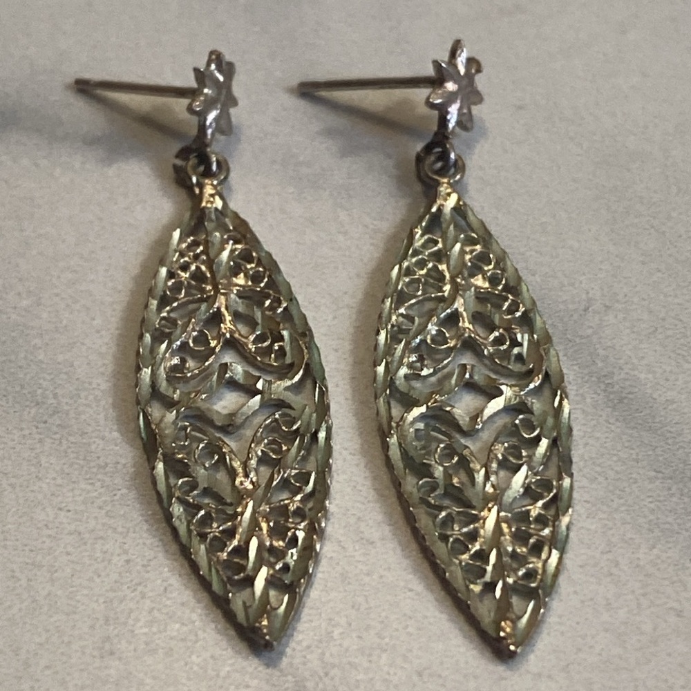 Filigree vintage 925 sterling silver diamond cut‎ dangle earrings